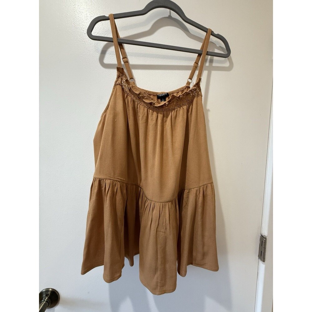 Torrid Women Brown Crinkle Gauze Crochet Tank Plus Adjustable Sz 1 Boho Festival - Picture 4 of 8